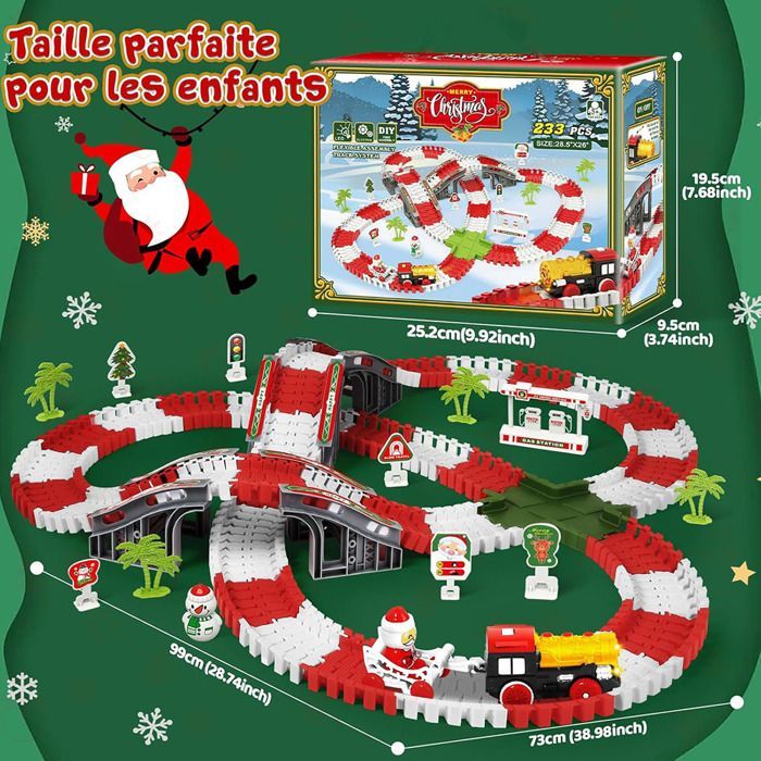 Circuit Voiture Enfant Jouet Noël, MARSEE 233 Pièces Pistes Flexibles avec Train Électrique, Cadeau de Noël pour Garçons 3-8 Ans