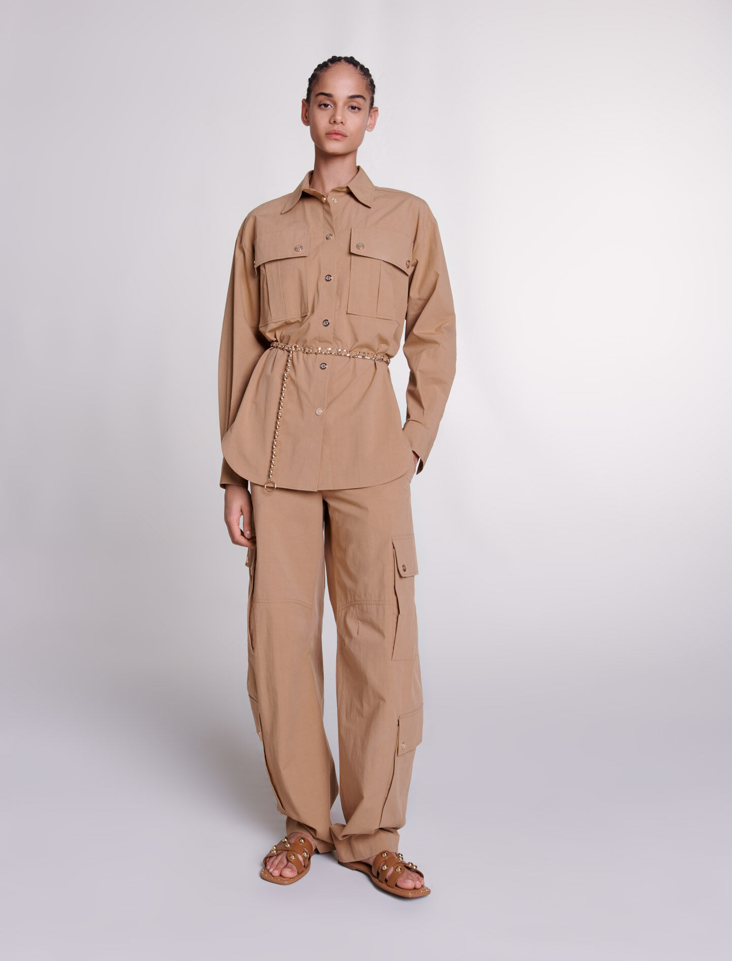 Lange blouse met riem - Beige