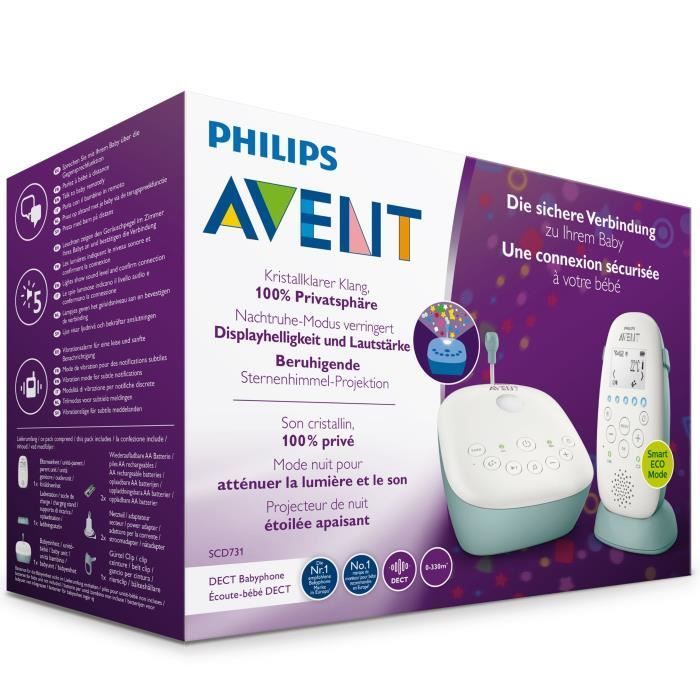 PHILIPS AVENT SCD731/26 - Baby monitor connesso - Connessione sicura e privata - Modalità notturna - Proiettore di stelle