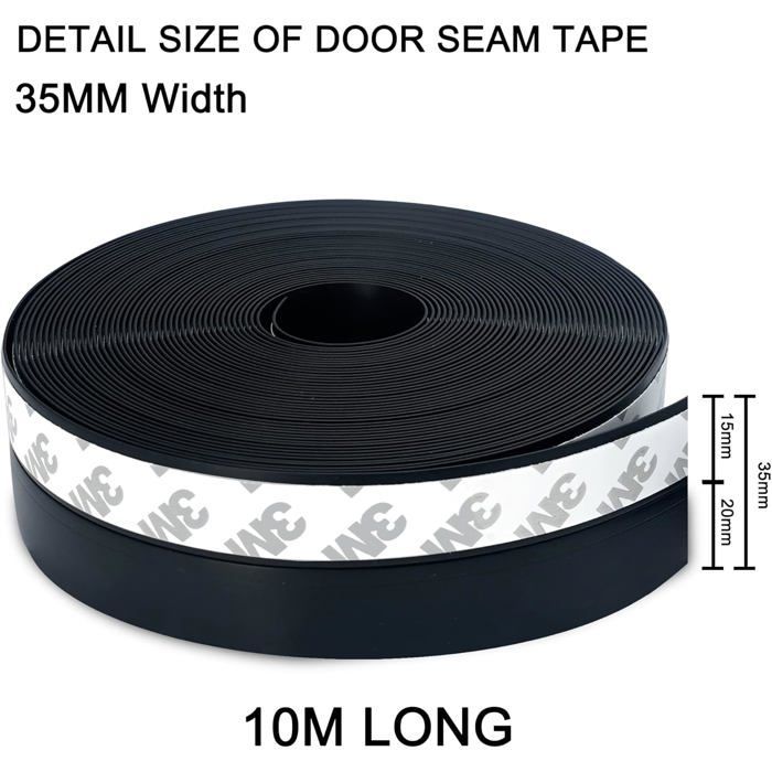 Bas de Porte Adhésif,10M x 3,5CM Bande d'étanchéité Auto-adhésive de Silicone pour Porte et Fenetre. Protection contre l 'eau(Noir)