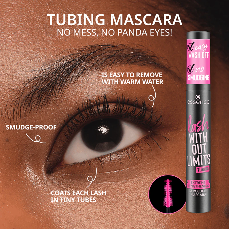 essence lash WITHOUT LIMITS TUBING máscara para cílios que engrossa e alonga os cílios
