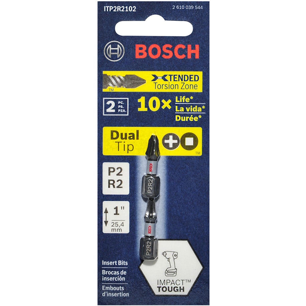 Pontas de chave de fenda com encaixe Phillips/Robertson BOSCH P2R2 x 25 mm – RESISTENTE A IMPACTOS – 2 peças