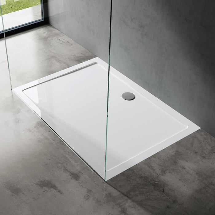 Plato de ducha rectangular de acrílico blanco Doporro Faro02, 80x120x4cm, para el baño.