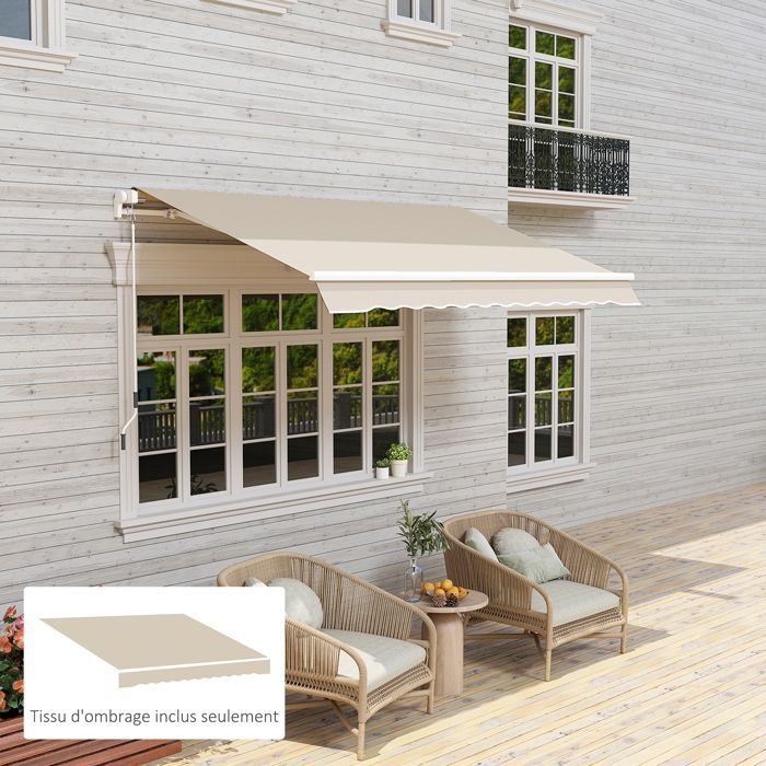 Ersatz-Markisenstoff – Outsunny – Soft Wave Volant – hochdichtes Polyester 280 g/m², UV-beständig – 2,82 x 2,4 m – Creme