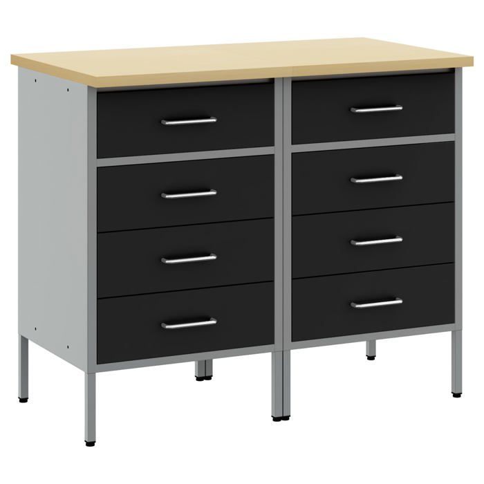 Armario de trabajo industrial - vidaXL - 100x55x85 cm - Negro y gris - Madera de ingeniería y acero - Cerraduras de leva