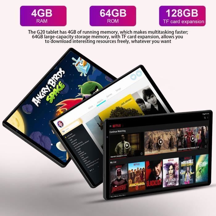Tablette Tactile -DUODUOGO G20 - 10 Pouces HD - 8 Core - 4G LTE -WiFi - 4Go RAM - 64Go ROM - Android 10.0 - Dual SIM - GPS -