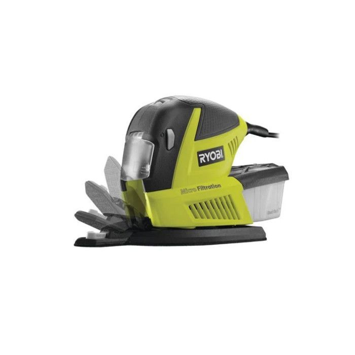 RYOBI - Lijadora multifunción de 180 W - 6000-12000 oscilaciones/min + bolsa y 30 abrasivos (10 de 1/3 de hoja, 10 triangulares, 10 lijas de dedo) - RMS180-SA30