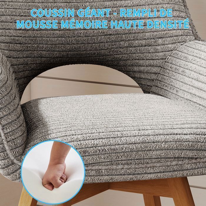 WAFTING Lot de 6 Chaises de Salle à Manger, Fauteuil Pivotantes avec Accoudoirs, Rembourrées avec Dossier en Velours,Bois