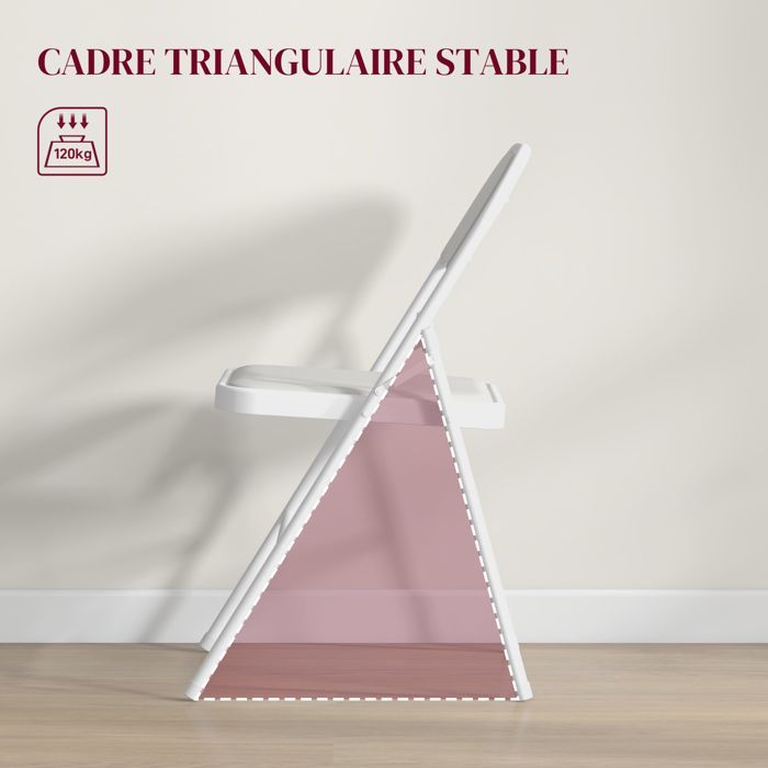 Lot de 2 chaises pliantes chaises de salle à manger portables cadre en acier dim. 45l x 46P x 78H cm blanc