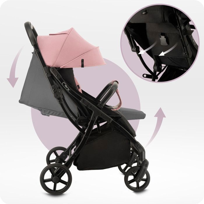 MoMi PAOLA - Poussette compacte auto-pliante 6m+ jusqu’à 22 kg - Roues PU avec suspension - Dossier & repose-pieds réglables - Rose