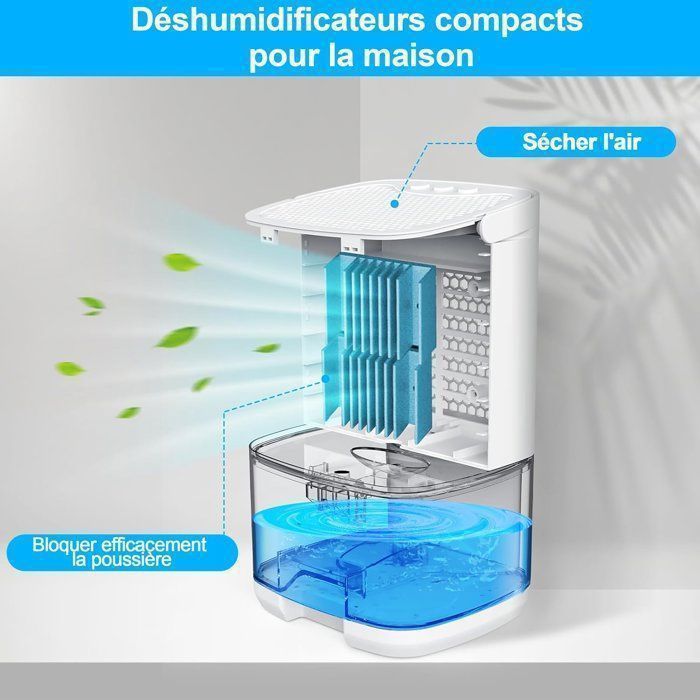 DéShumidificateur D'Air Portable 1000ML,350 ml/Jour,avec LED 7 Colorées Arrêt Automatique,Pour Bain Chambre
