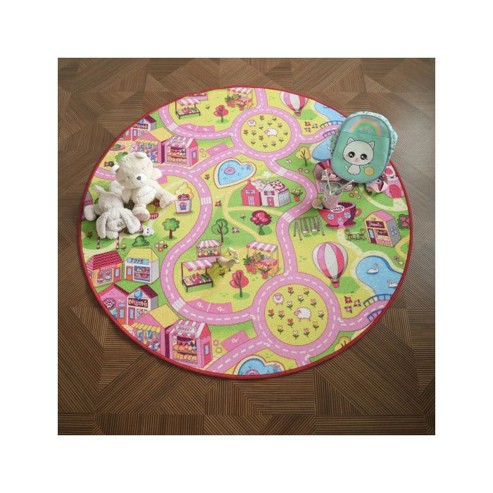 Tapis rond de jeu enfant - Circuit de voiture - Shopping - Ø 150 cm
