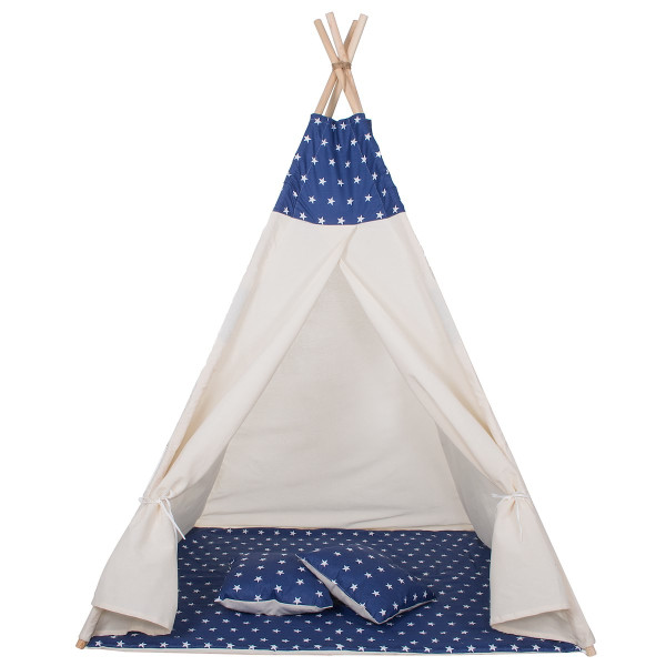Namiot Tipi dla dzieci wigwam granatowy w gwiazdki XXL