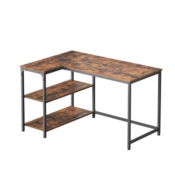 Scrivania a L, ripiani regolabili con contenitore, 110 x 80 cm, marrone