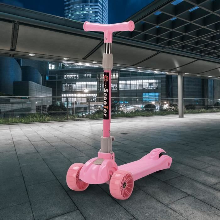 Trottinette Enfant 3 Roues lumieuse en PU - YNZHOUDZ - Scooter Pliable - Hauteur ajustable - Rose