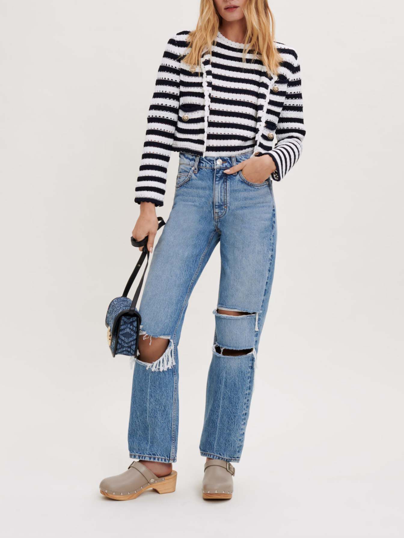 Losvallende, gerafelde denim - Blauw