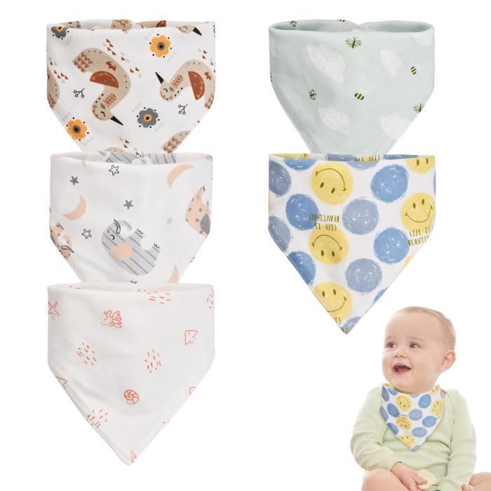 Conjunto de 5 babadores triangulares de algodão macio para bebês, crianças pequenas e recém-nascidos.