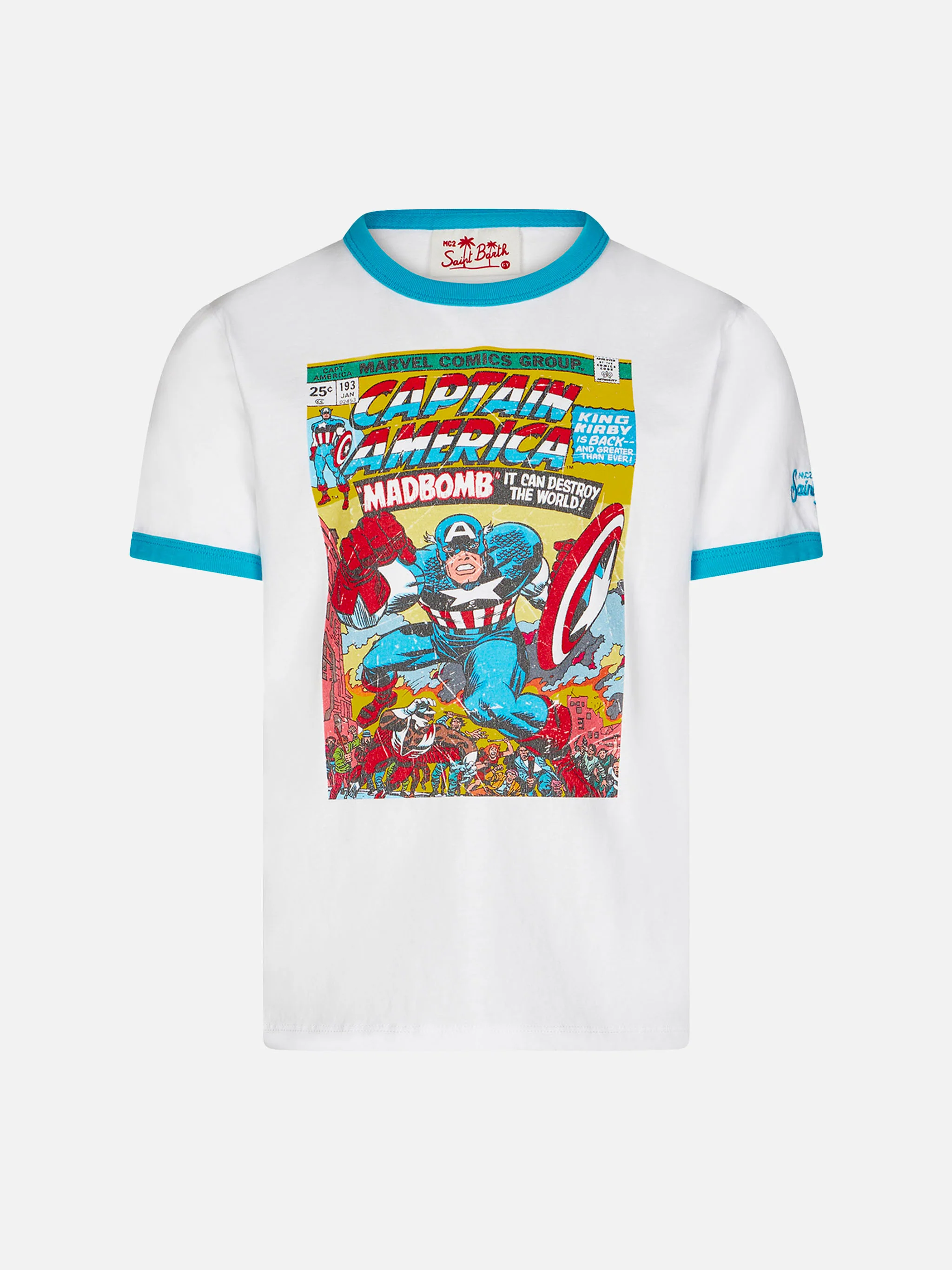 T-shirt da bambino in cotone bianco con stampa Capitan America | EDIZI