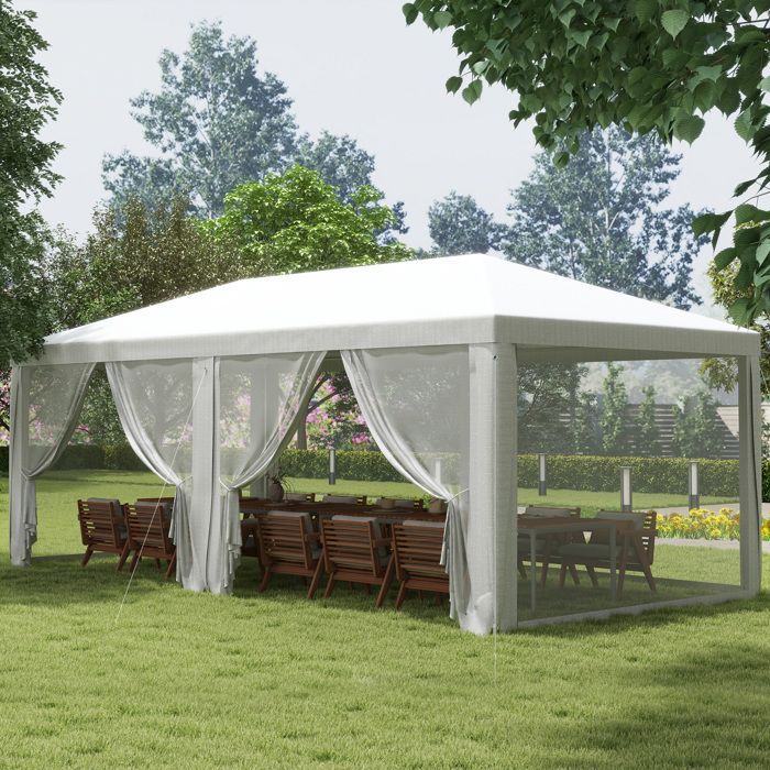 Tente de reception extérieur barnum tonnelle 6 parois amovibles dim. 6L x 3l m, pour les fêtes, évènements, blanc
