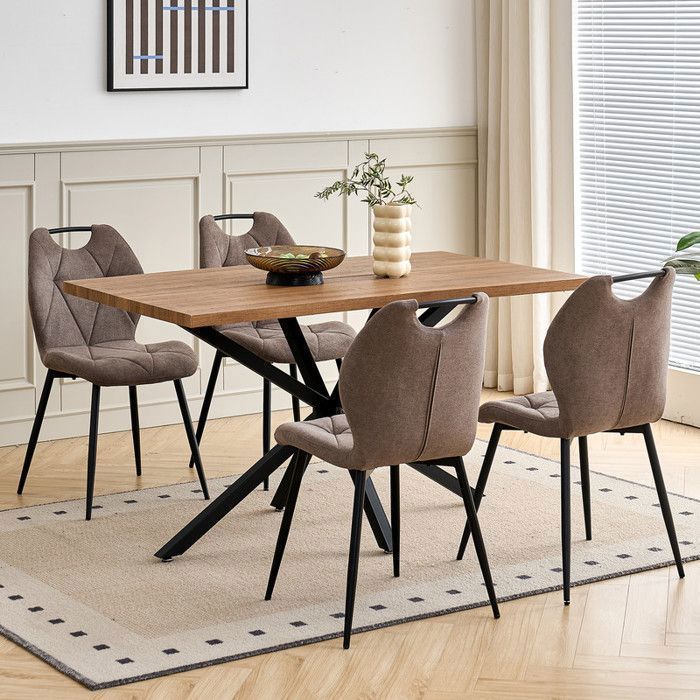 Set van 4 stoelen - DOWISDOLY - Eetkamerstoel met handgrepen - Vintage - Metalen poten - Bruin