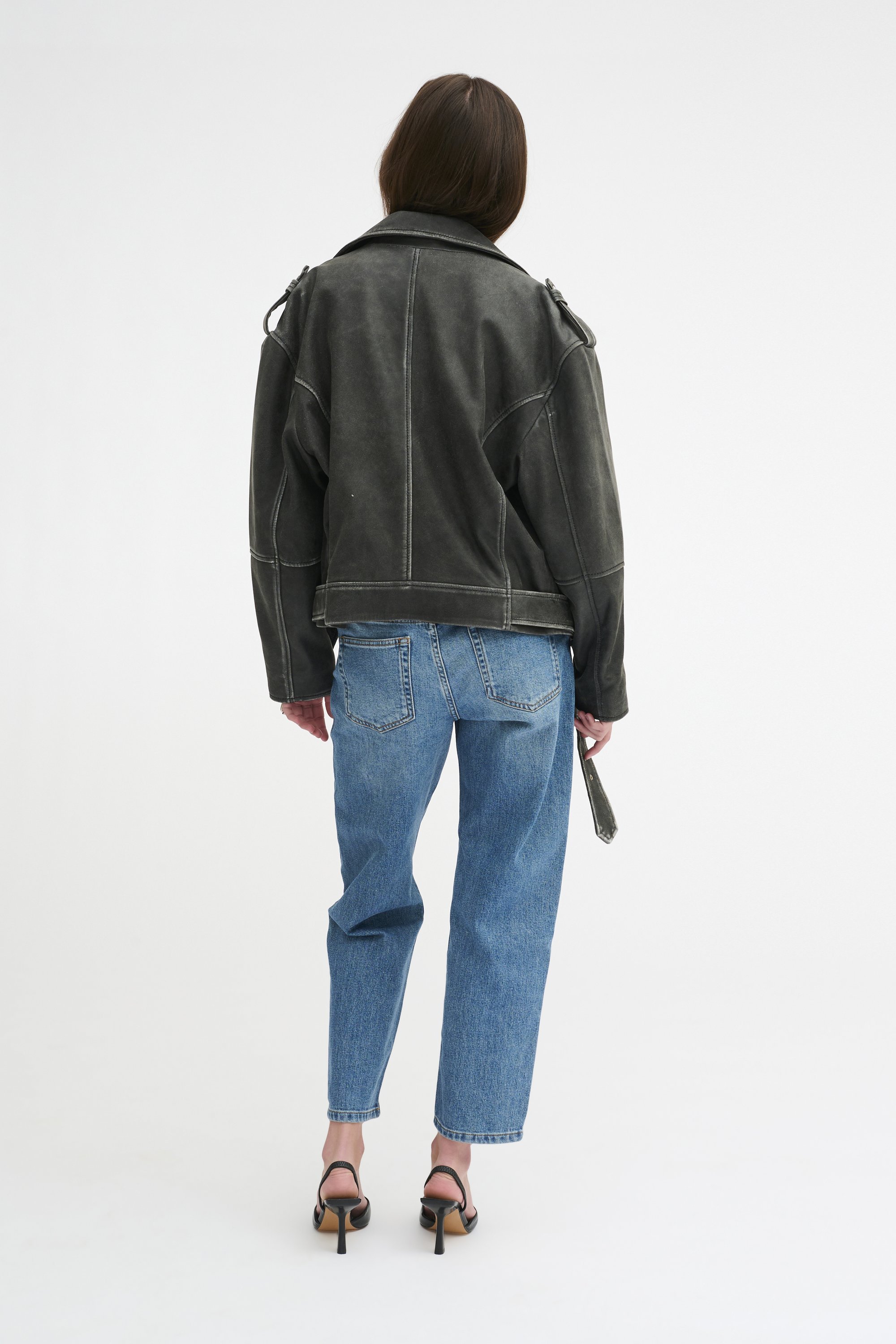 Ma veste en cuir indispensable - gris moyen délavé rétro