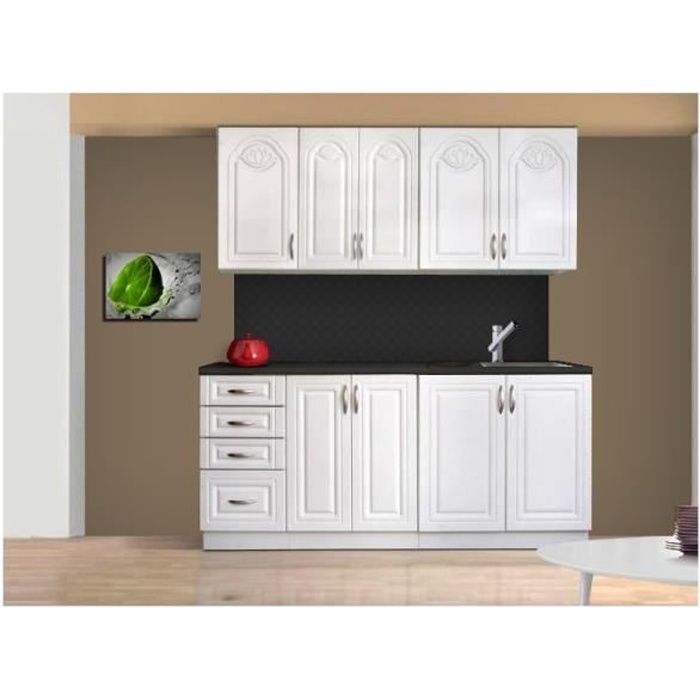 Cuisine complète blanche avec moulures 180 cm DINA / pamela - Brillant - Blanc - Classique - Intemporel