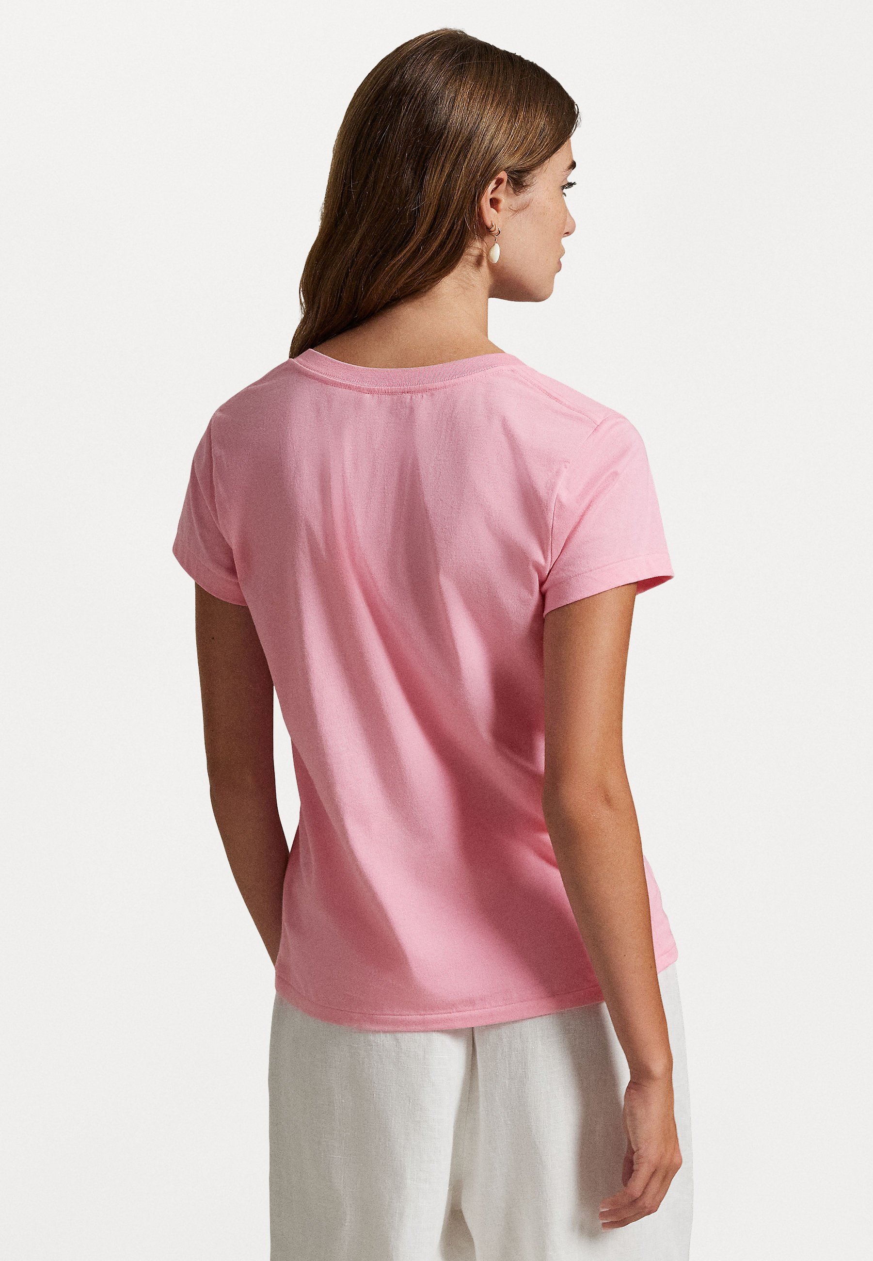 Polo Ralph Lauren katoenen jersey T-shirt met V-hals - Basic T-shirt - natuurlijk roze