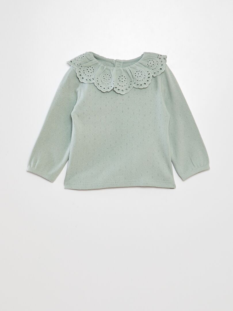 Camiseta de malha Pointelle - VERDE
