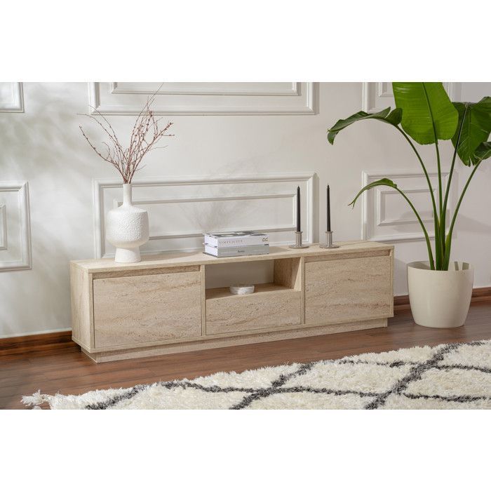Mobile porta TV in legno Vanguard - 160 x 29 x 42 cm - Travertino