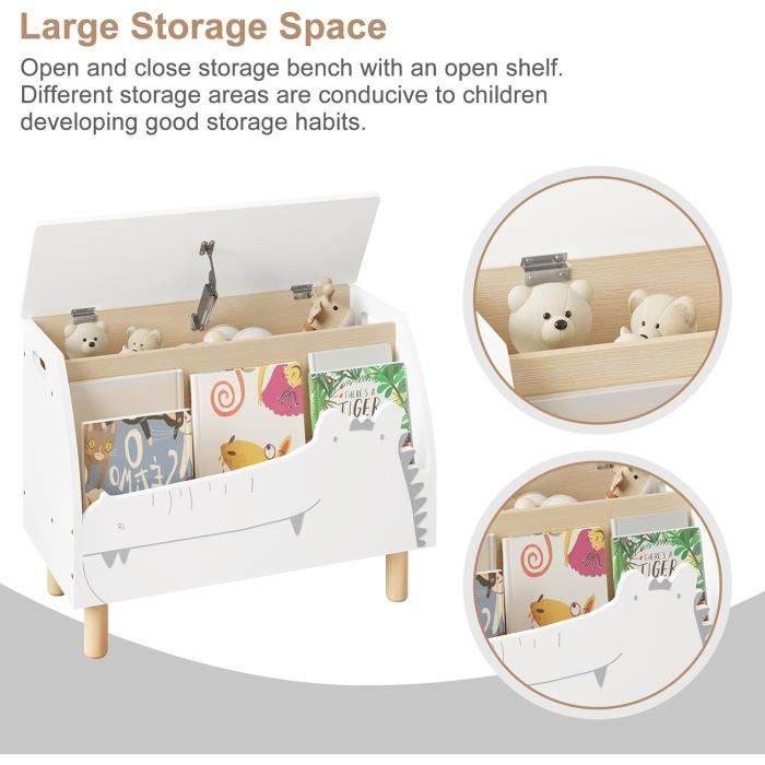 WOLTU Coffre à Jouet, Banc de Rangement Enfant avec Couvercle, Bibliothèque Enfant en MDF, 60x30x44cm, Blanc W0ETT0063