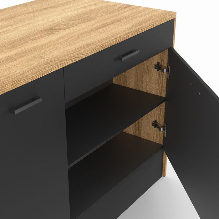 IDMARKET Ilot central LIO 120 cm maxi capacité de rangement bois et noir
