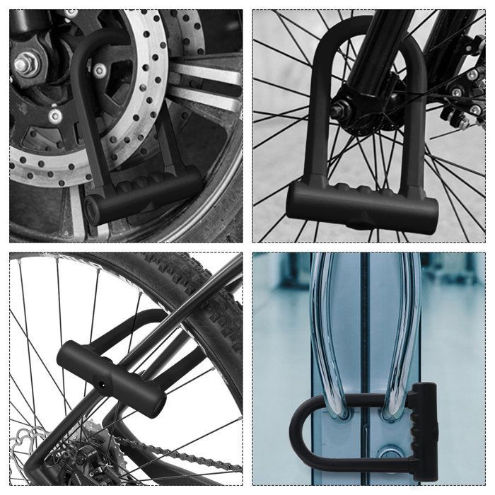 U-lås för cyklar och elsparkcyklar, cykel- och motorcykellås i legeringsstål, svart
