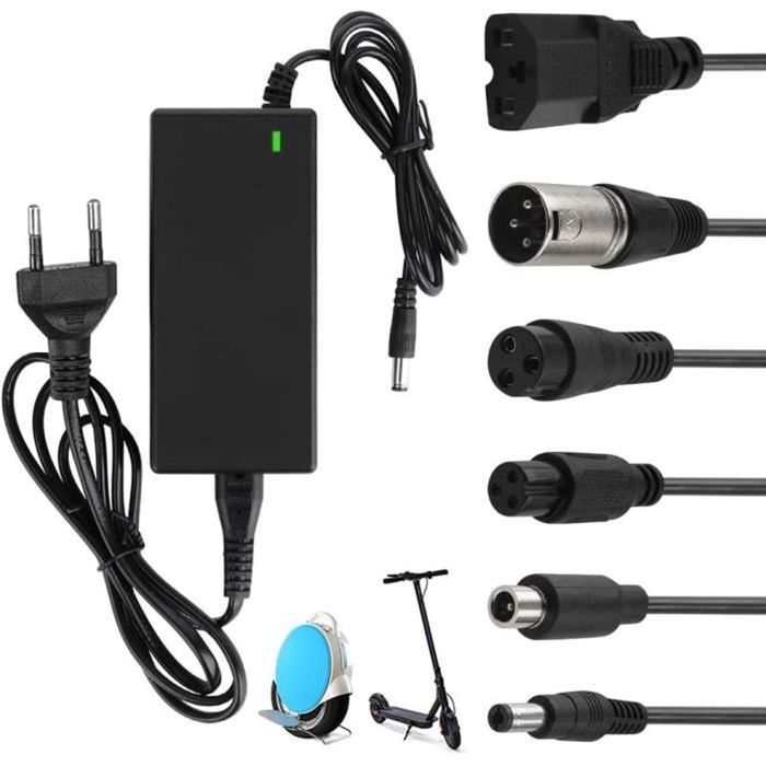 Cargador para patinete eléctrico de 42 V y 2 A, cargador de batería para hoverboard de 36 V, cargador para patinete eléctrico con 6 conectores.