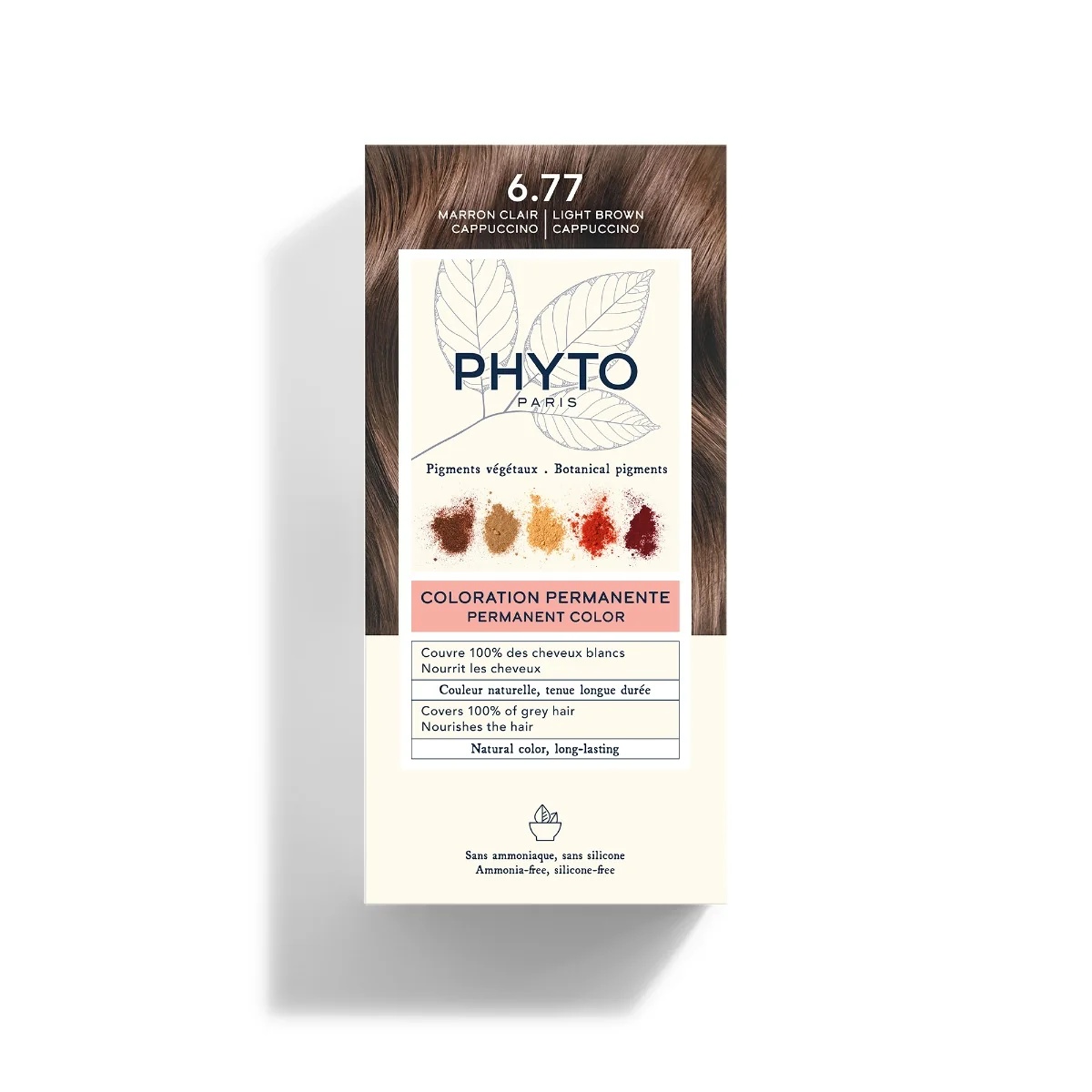 PHYTO Phytocolor 6.77 Coloración permanente color capuchino castaño claro sin amoníaco 100% cobertura de canas