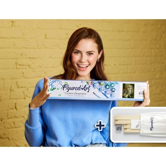 Figured'Art Peinture par Numéro Adulte Féé dorée - Kit de Loisir Créatif DIY Numéro d'Art - 40x50cm avec châssis en bois à monter