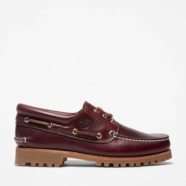 Scarpa da Barca 3-Eye Lug Handsewn da Uomo in                bordeaux