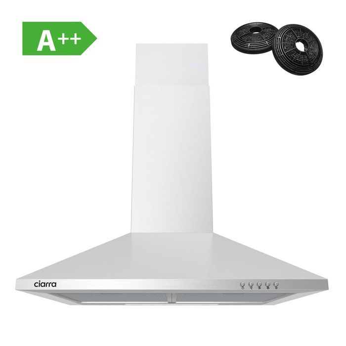 Exaustor de 60 cm, Classe Energética A++, 350 m³/h, Recirculação e Extração, Iluminação LED, Aço Inoxidável