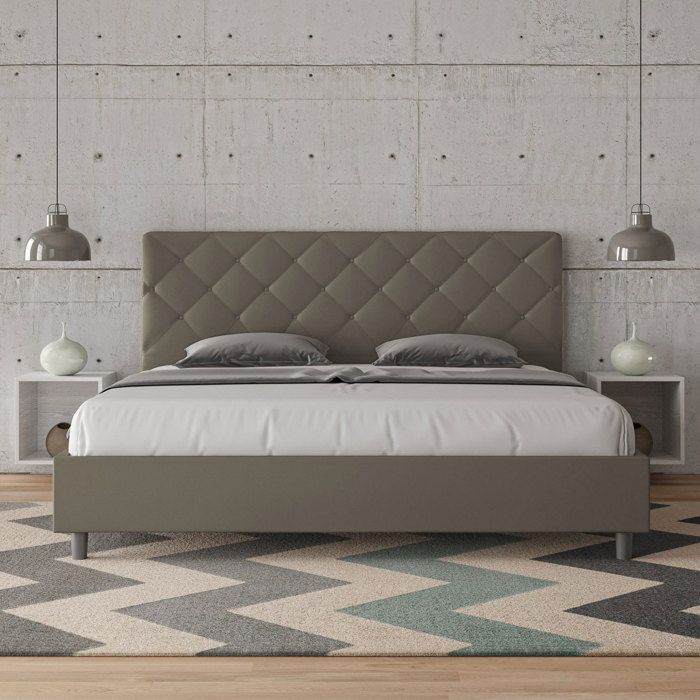 Lit king size - Ityhome - Paryse - Simili cuir cappuccino - 200x200 cm - Avec sommier
