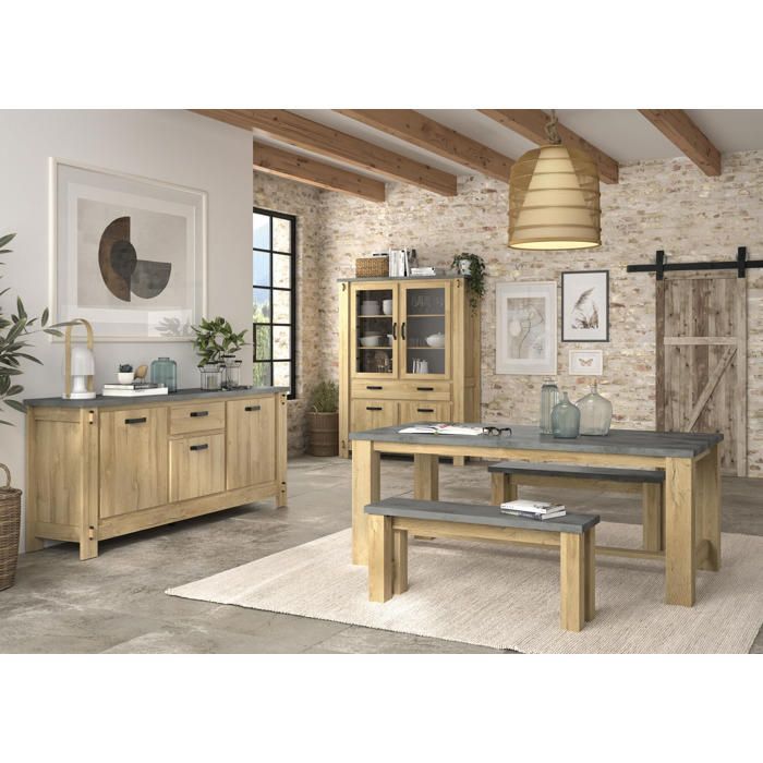 Banco para mesa cuadrada, efecto madera de roble claro/beige, duradero.