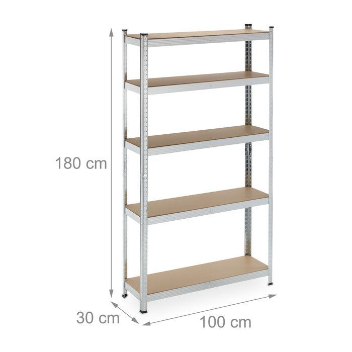 Estantería Relaxdays de alta resistencia, juego de 2, 5 niveles, 180x100x30 cm, hasta 500 kg, acero, sótano, garaje, plata.