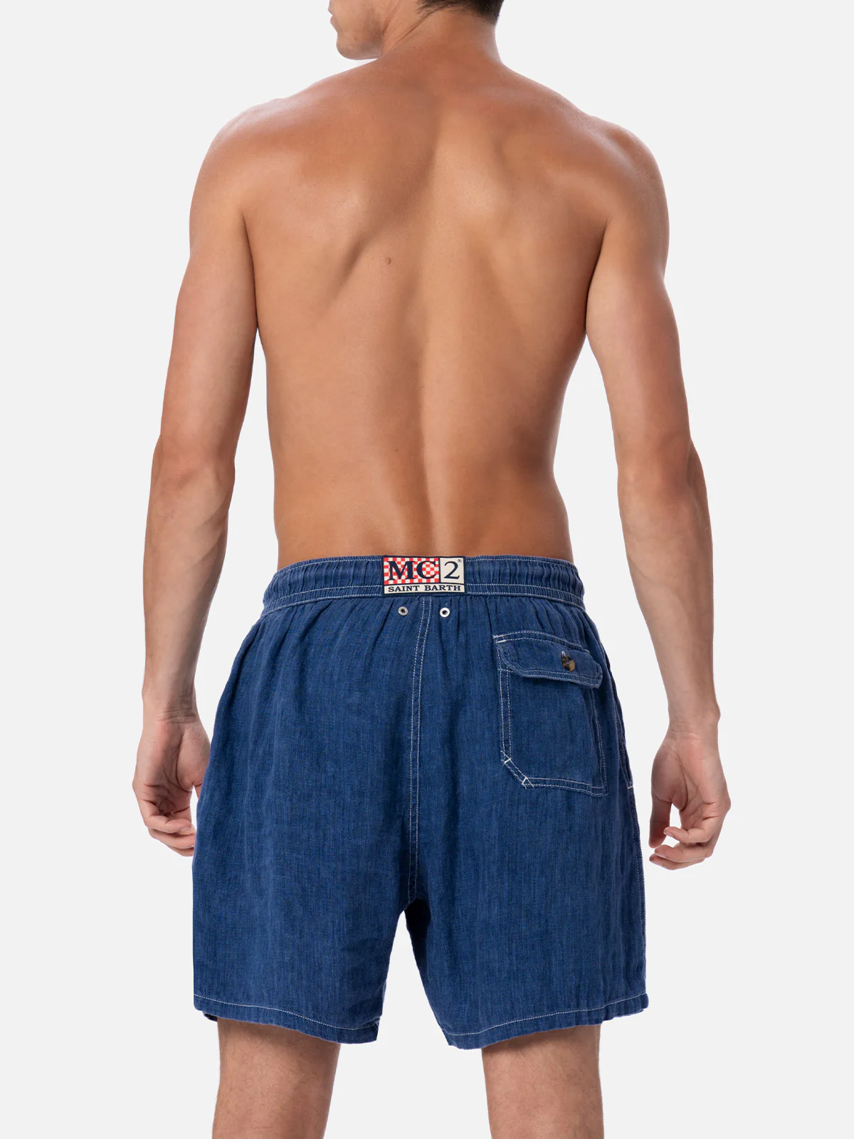 Gustavia Heren Mid-Length Zwempak van Blauw Denim Linnen