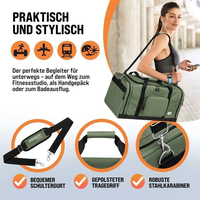 Bolsa de viaje MONZANA® de 90 L - 70 x 35 x 35 cm con correa de hombro ajustable y extraíble y bolsillos, bolsa deportiva, equipaje de cabina