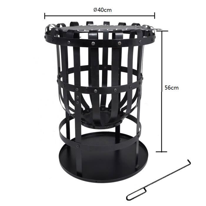 Brasero Bol à Feu Usage Extérieur en Fer 2 en 1 Kekai Dana 40x56 cm Grill Barbecue | Ramasse-cendres | Tisonnier