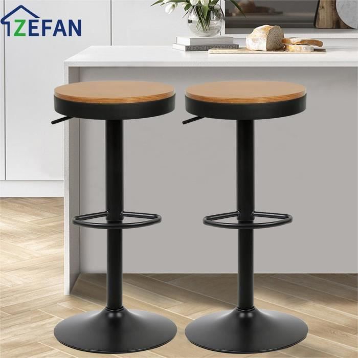 Bar stool - ZEFAN - Set of 2 - Height adjustable - Scandinavian style - Modern - Black