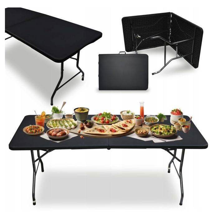 MEDAS PRO Folding Garden Table for Catering, Balcony Table, Camping Table, 180 x 70 cm, Black