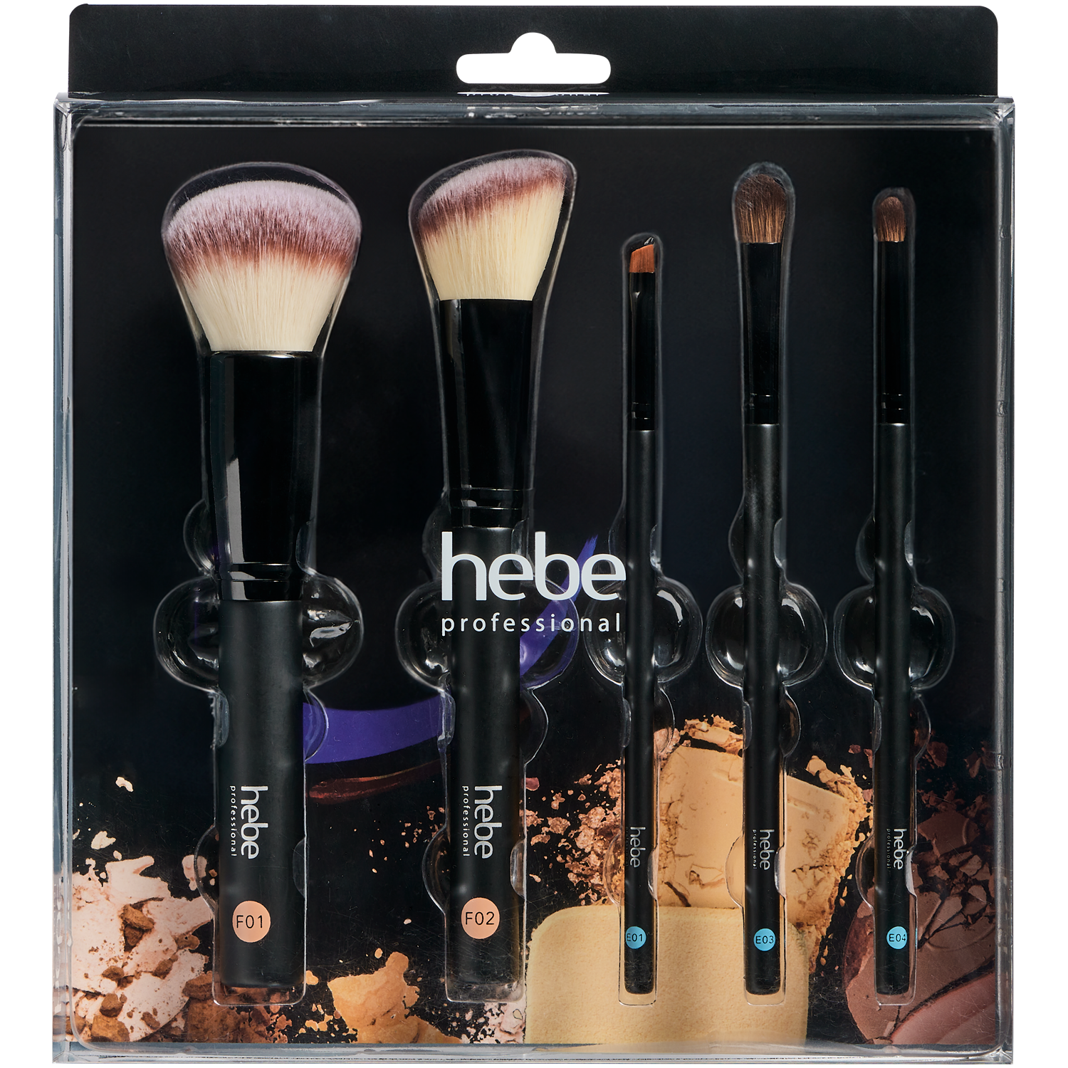 Set professionale Hebe: 5 pennelli per il trucco di viso e occhi.