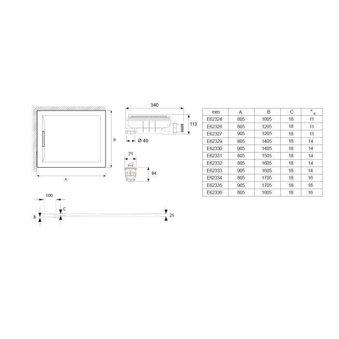 Receveur de douche Flight Pure 140x80 antidérapant - Jacob Delafon - PN24 - Blanc mat - Béton de synthèse