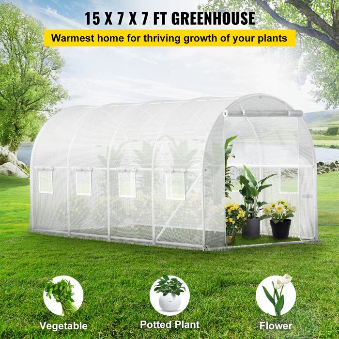 Serra da giardino - DUOKU - Mophorn-TG-1577WHITE - 4,6 x 2,1 x 2,1 m - Acciaio zincato - Bianco