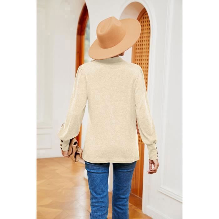 Pull Femme Manches Longues Avec Boutons Pullover Lâche Tops Col V Couleur Unie Pour Printemps Et Automne - Taille EU - Abricot