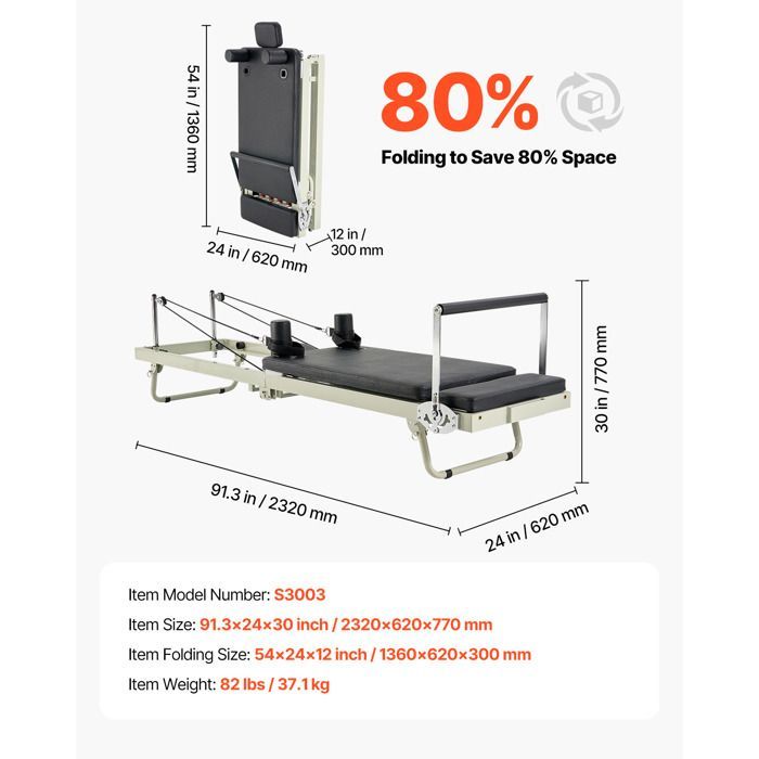 Pilates Reformer - DUOKU - S3003 - Pieghevole - Doppia resistenza - Carico 181,44 kg